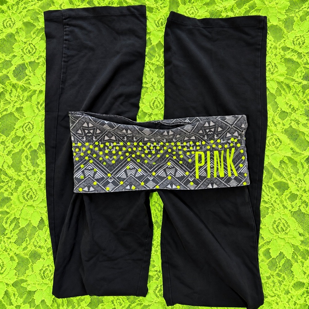 Y2K Victorias Secret PINK Yoga Pant XS Fold Over Low Rise 2000s Grunge Stud Goth